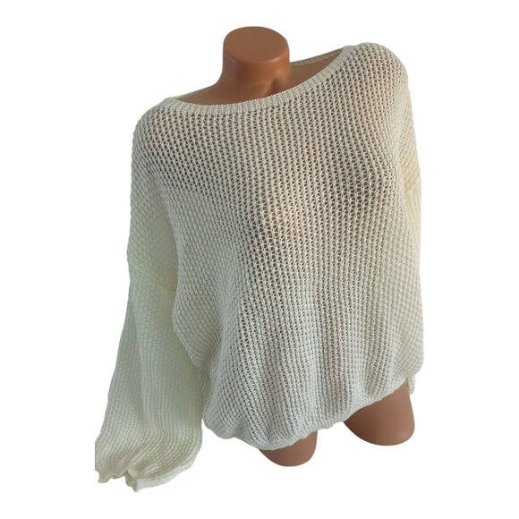 Beige Semi Sheer Hollographic Shimmer Pullover Top - Picture 7 of 7
